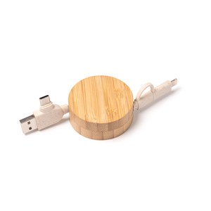 GARYK Cable cargador extensible con cuerpo de bambú y cable de fibra de trigo - EgotierPro CR1049