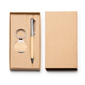 SET PAULOV Set de bolígrafo y llavero de bambú con detalles metálicos - EgotierPro HW1336