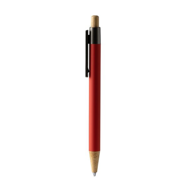 Stamina BL1506 - COPLA Rubber-finish metallic pen with bamboo push button and wide bamboo clip ideal for marking