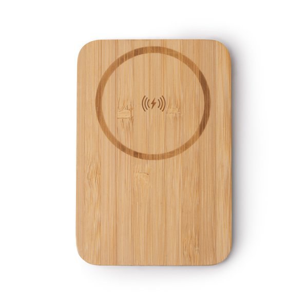 Stamina PB1913 - YOKAS Batería externa de 5000 mAh con cuerpo elaborado en bambú y soporte vertical abatible en aluminio reciclado