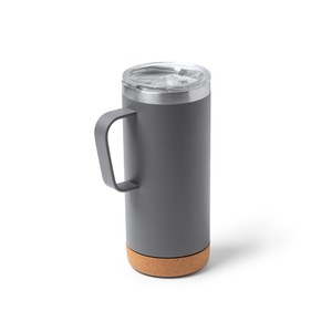Stamina TZ1368 - BEYRON Double-walled metallic tumbler with cork bottom and transparent safety lid