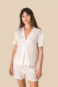 Spasso SP523 - Camisa manga corta de lino y cuello bowling mujer