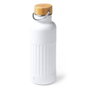 Stamina BI1793 - NOBUK Bidón térmico de acero inoxidable 304 reciclado con diseño biselado de doble pared y tapa de bambú