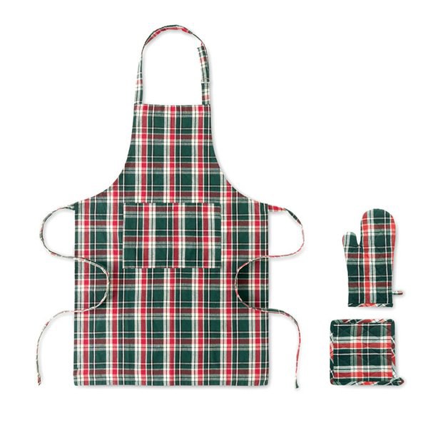 SANTAPRON Set cocina algodón a cuadros - GiftRetail CX1598
