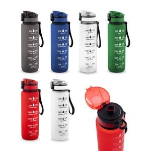 Botella fabricada en PET reciclado (100 % rPET), con frases motivadoras y marcas horarias para animarle a beber agua - Egotier 94448