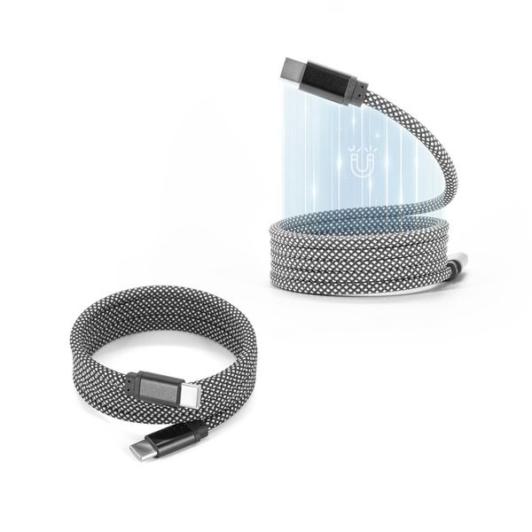 Cable USB-C a USB-C con cable trenzado de poliéster (60 W) y sistema magnético para enrollarlo fácilmente